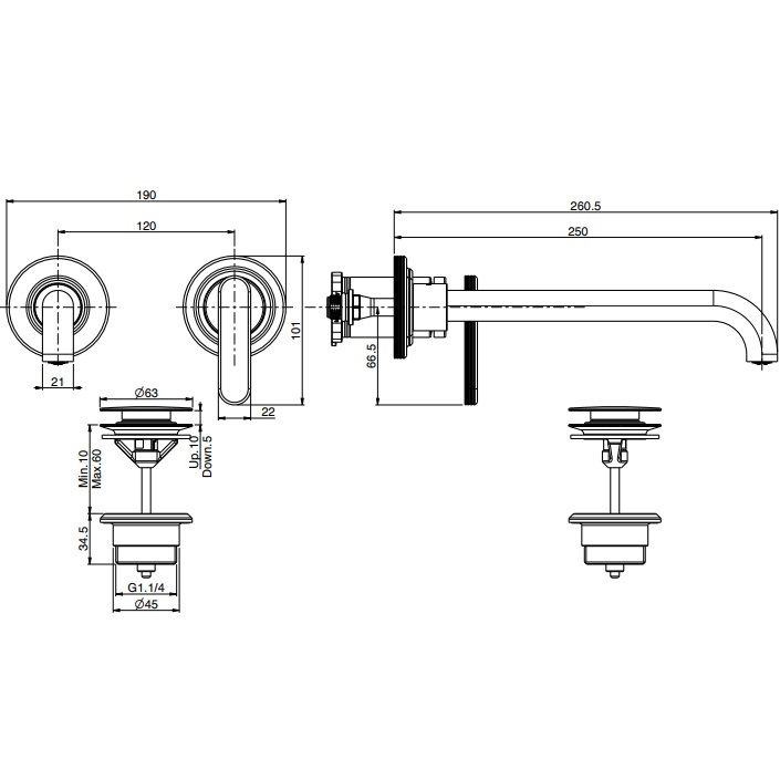 Смеситель для раковины встраиваемый Fima Carlo Frattini Park Lane F1301WZX9CR (хром), с донным клапаном
