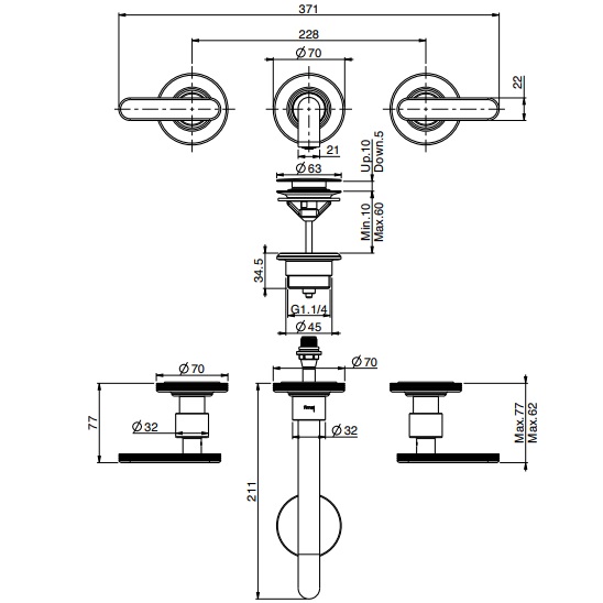 Смеситель для раковины встраиваемый Fima Carlo Frattini Park Lane F1331L/5CR (хром)