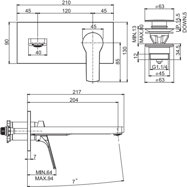 Смеситель для раковины встраиваемый Fima Carlo Frattini Serie F3760WLX5CR (хром), с донным клапаном