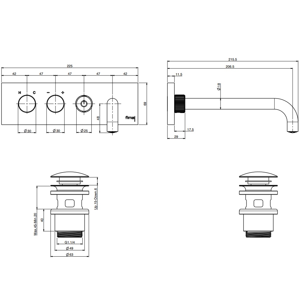 Смеситель для раковины встраиваемый Fima Carlo Frattini Switch F5951LX5180SINOX (нержавеющая сталь),  с донным клапаном