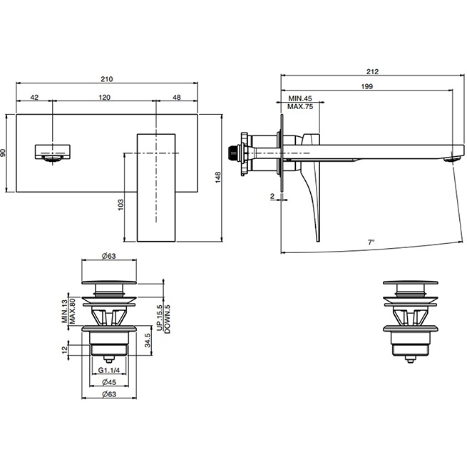 Смеситель для раковины встраиваемый Fima Carlo Frattini Zeta F3971WLX5CR (хром), с донным клапаном