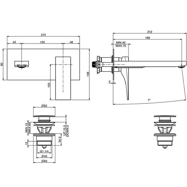 Смеситель для раковины встраиваемый Fima Carlo Frattini Zeta F3971WLX5OR (золотой), с донным клапаном