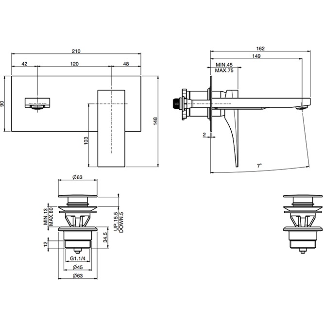 Смеситель для раковины встраиваемый Fima Carlo Frattini Zeta F3971WX5CR (хром), с донным клапаном