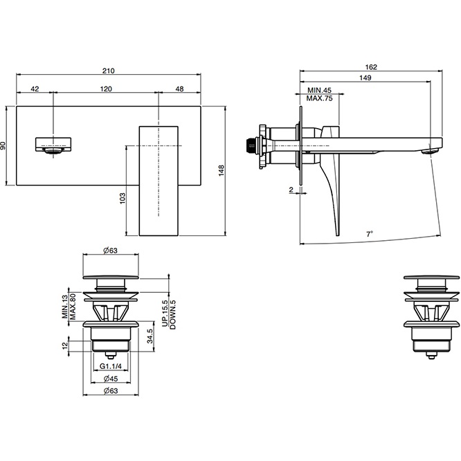 Смеситель для раковины встраиваемый Fima Carlo Frattini Zeta F3971WX5NS (черный матовый), с донным клапаном