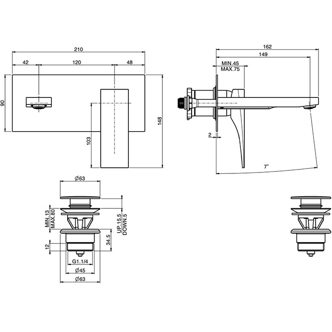 Смеситель для раковины встраиваемый Fima Carlo Frattini Zeta F3971WX5OR (золотой), с донным клапаном