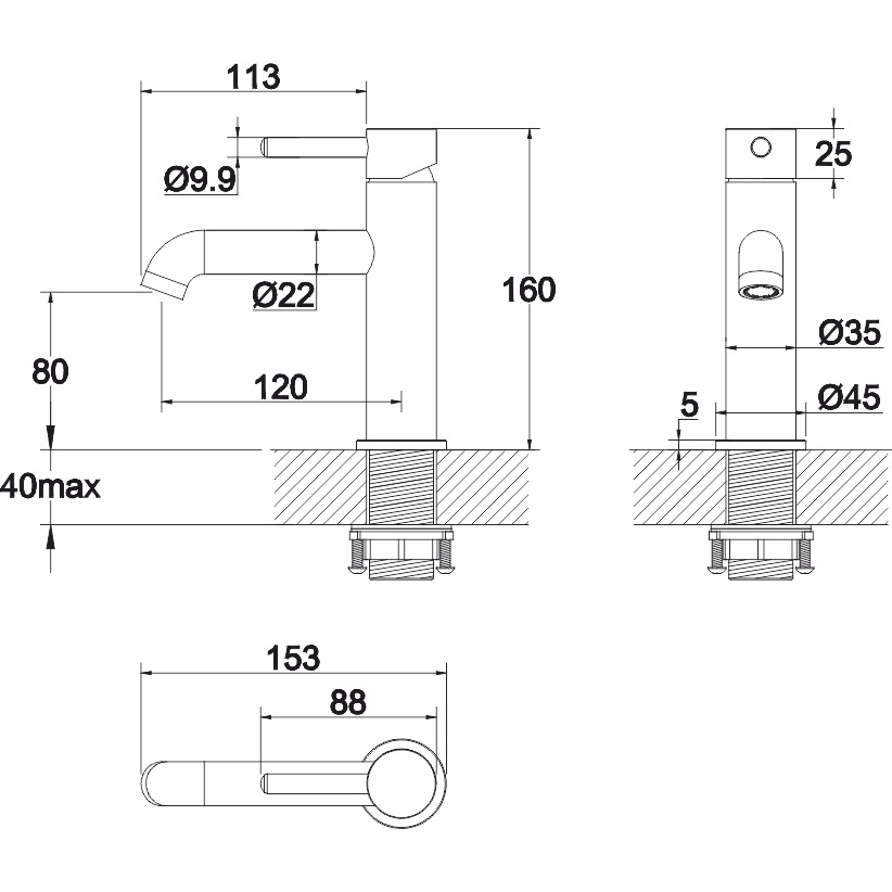 Смеситель для раковины Whitecross Серия Y Y1210BL (черный матовый)