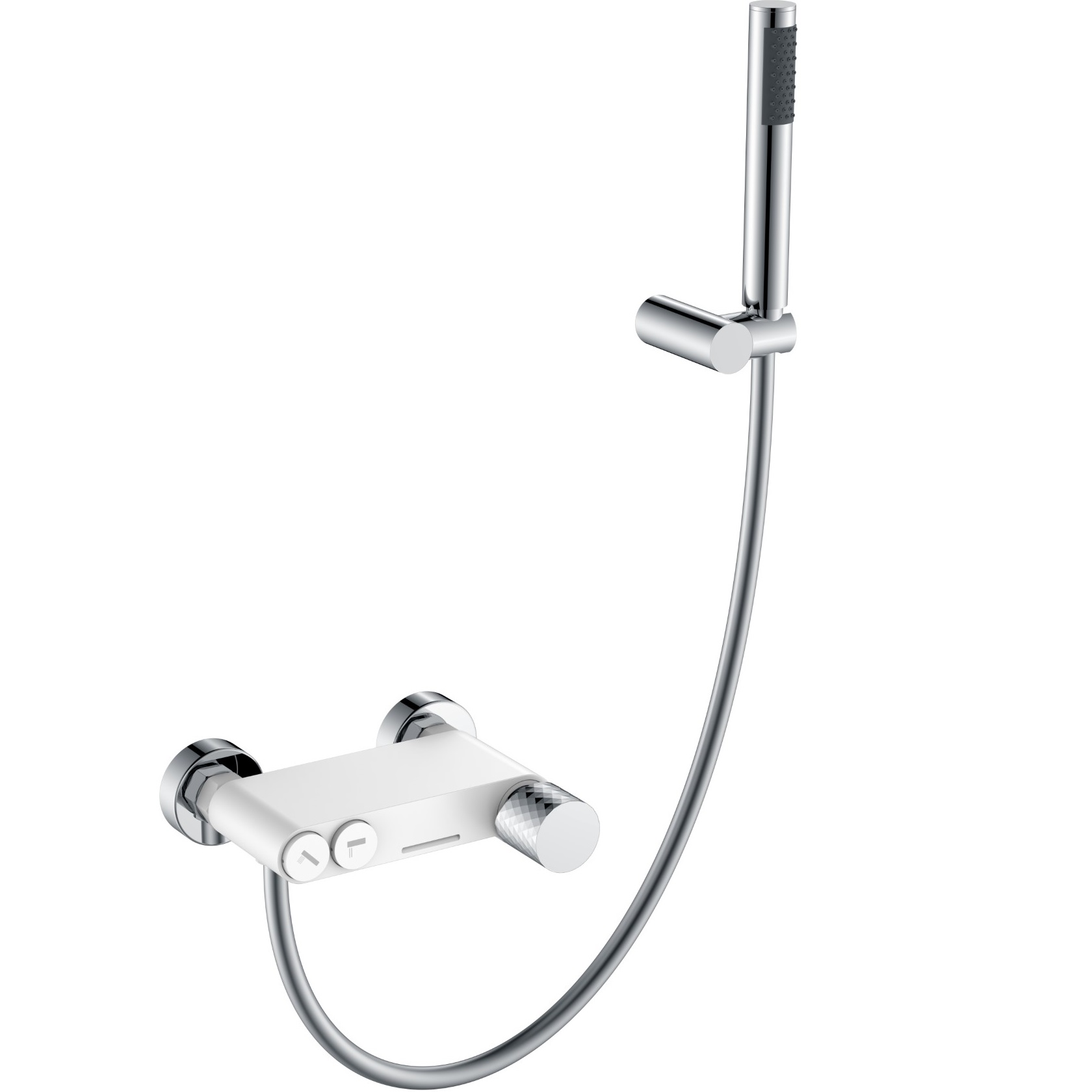 Смеситель для ванны Boheme Stick Diamond 123-WCR (хром, белый матовый), с душевой лейкой