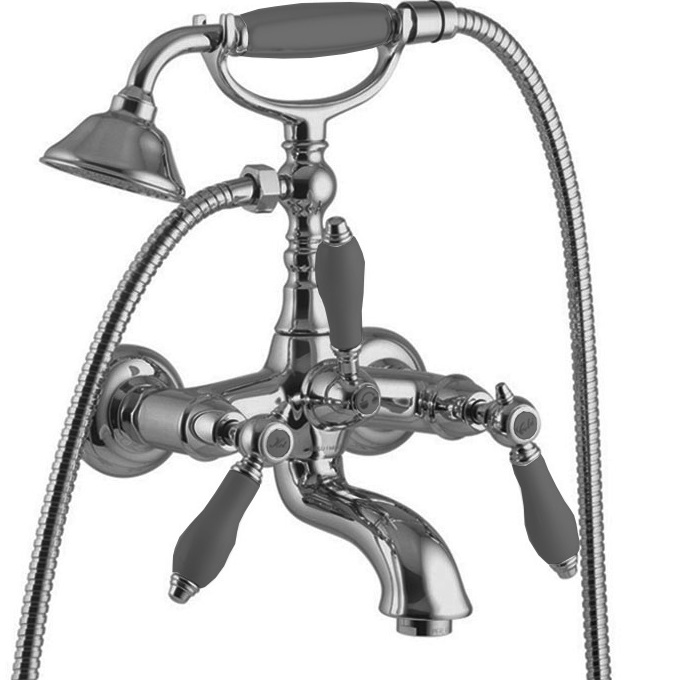 Смеситель для ванны Fima Carlo Frattini Herend F5404CNCR (хром, черные ручки), с изливом