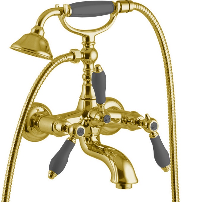 Смеситель для ванны Fima Carlo Frattini Herend F5404CNOR (золотой, черные ручки), с изливом