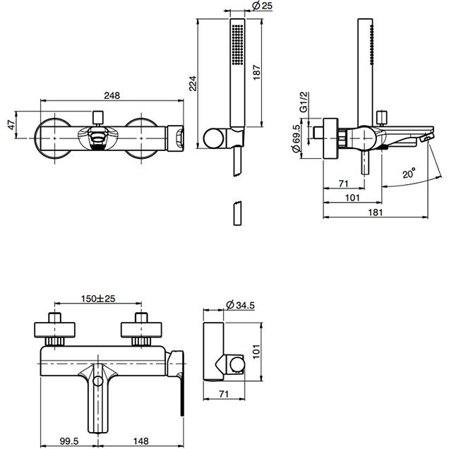 Смеситель для ванны Fima Carlo Frattini Mast F3134OR (золотой), с изливом
