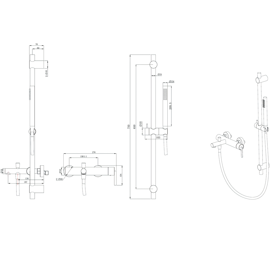 Смеситель для ванны и душа Abber Perfekte 316 AF8A90BGG (оружейная сталь брашированная)