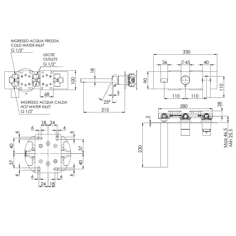 Смеситель для ванны и душа Remer Absolute AU54D3BO (белый матовый), 3 потока, скрытая часть в комплекте