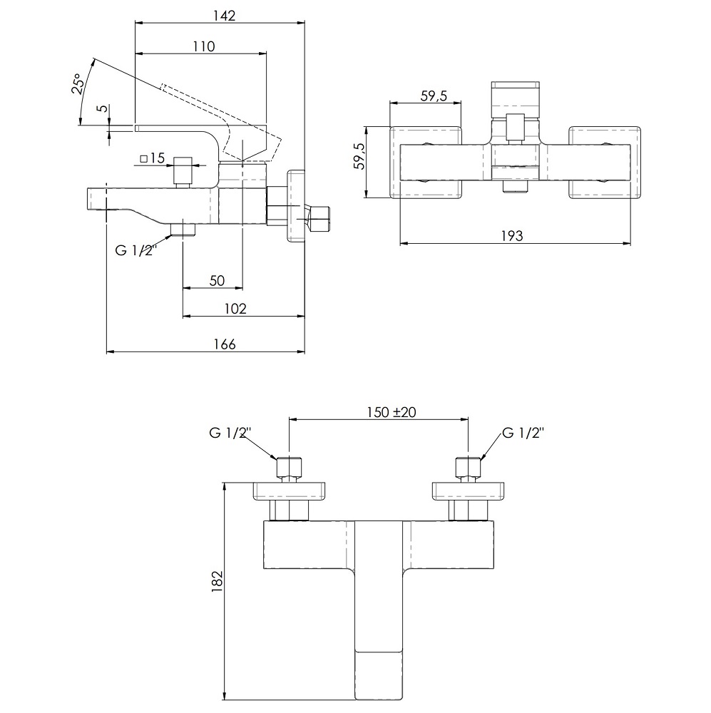 Смеситель для ванны и душа Remer Absolute Brushed Nickel AU05NP (никель брашированный глянц.)