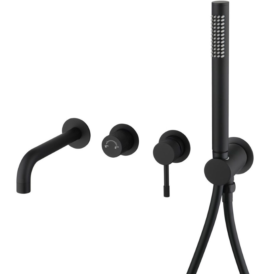 Смеситель для ванны и душа скрытого монтажа Boheme Uno 464-3-B (черный матовый), с изливом