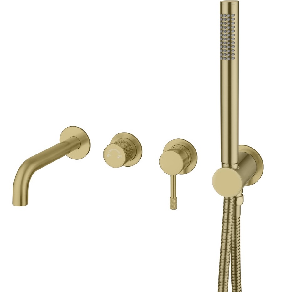 Смеситель для ванны и душа скрытого монтажа Boheme Uno 464-3-MG (золото матовое), с изливом