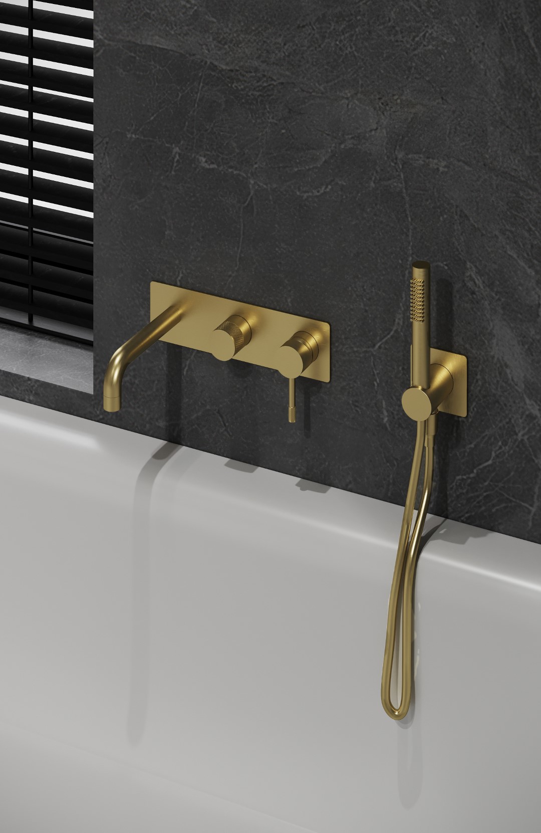 Смеситель для ванны и душа скрытого монтажа Boheme Uno 464-3-MG (золото матовое), с изливом