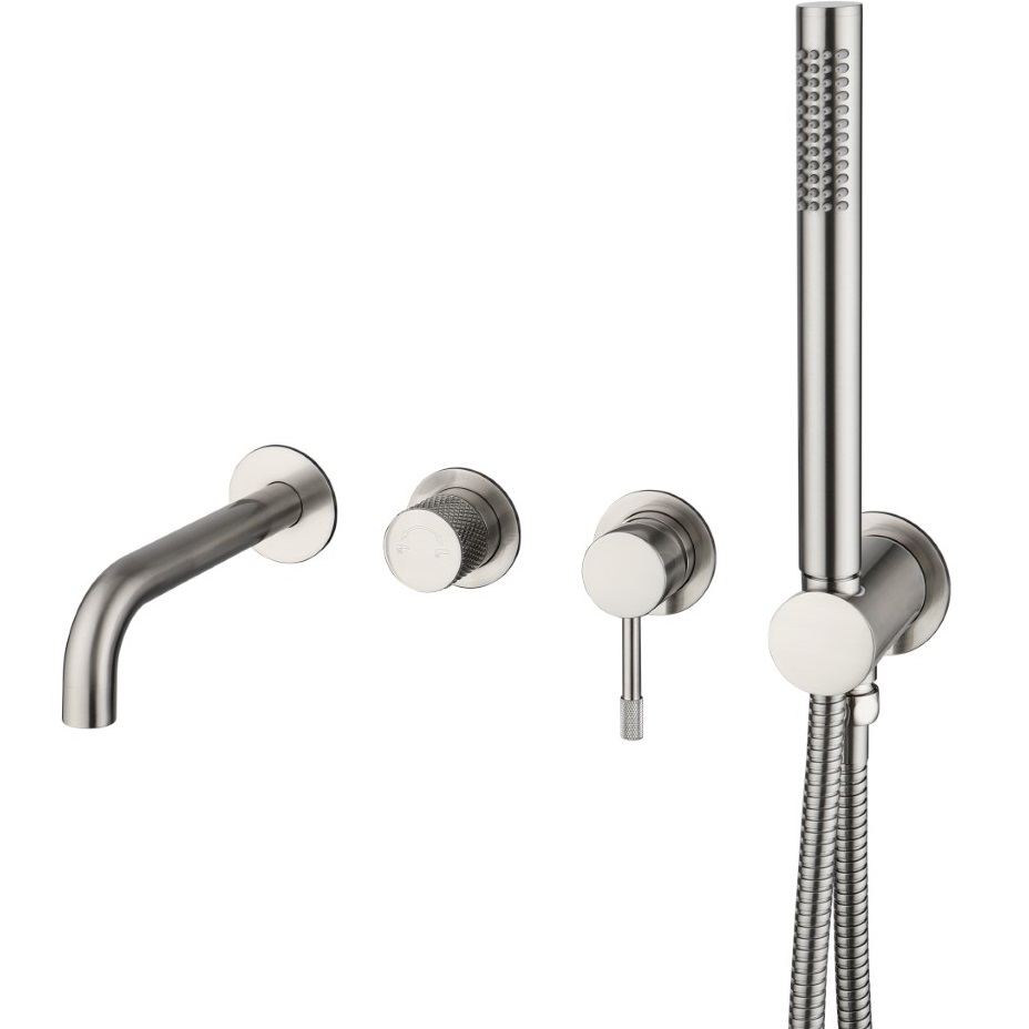 Смеситель для ванны и душа скрытого монтажа Boheme Uno 464-3-NB (никель брашированный), с изливом