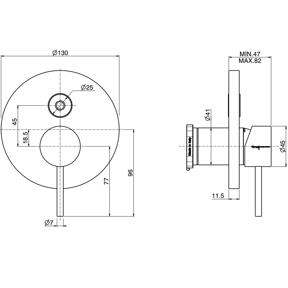 Смеситель для ванны и душа скрытого монтажа Fima Carlo Frattini Spillo Steel F3079E2INOX (нержавеющая сталь), 2 источника