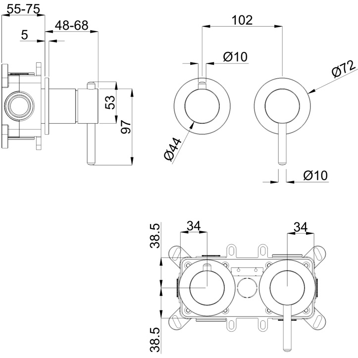 Смеситель для ванны и душа скрытого монтажа Whitecross Серия Y Y1242CR (хром), 2 источника