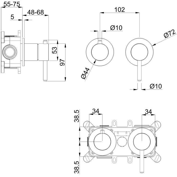 Смеситель для ванны и душа скрытого монтажа Whitecross Серия Y Y1243AT (оружейный металл), 3 источника