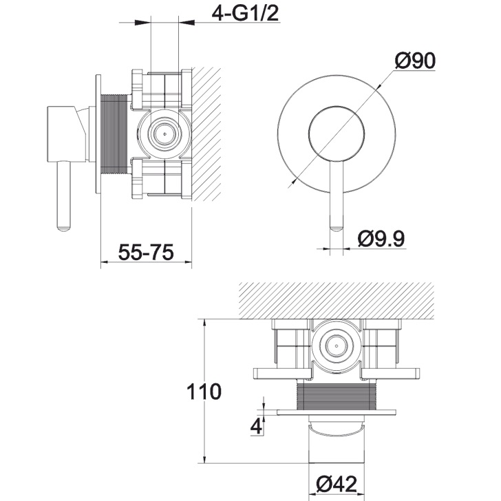 Смеситель для ванны и душа скрытого монтажа Whitecross Серия Y Y1245GLB (золото брашированное), 1 источник