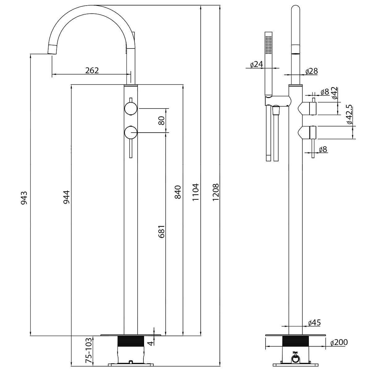 Смеситель для ванны напольный Abber Wasser Kreis 316 AF8115BST (сталь брашированная)