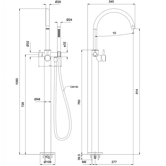 Смеситель для ванны напольный Almar E216000.AB (черный металл брашированный)