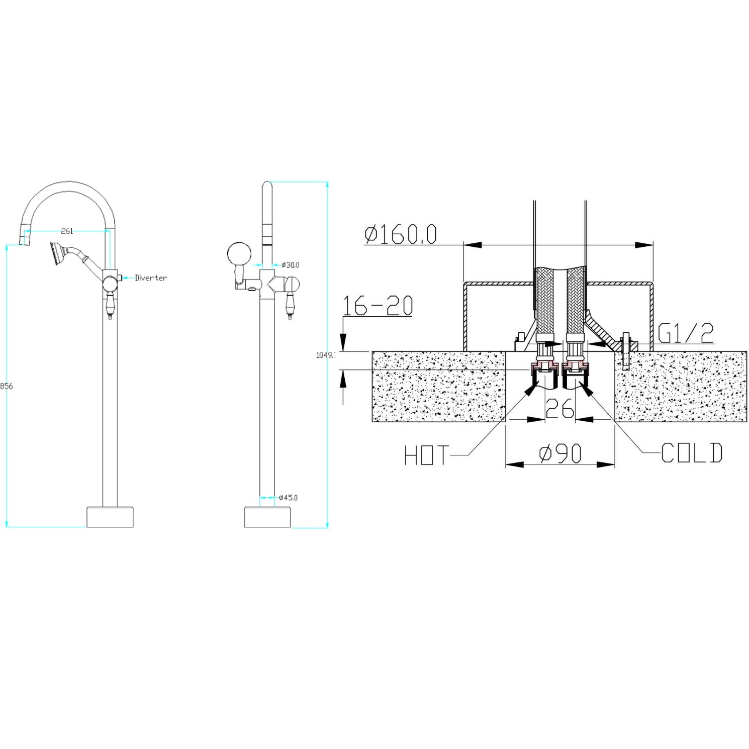Смеситель для ванны напольный Boheme Brillante 269 (хром)