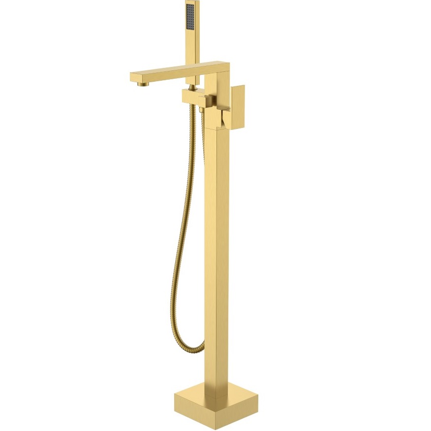 Смеситель для ванны напольный Boheme Qubic 479-MG (золото матовое)