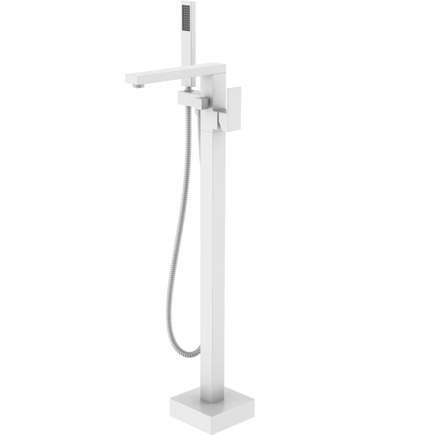 Смеситель для ванны напольный Boheme Qubic 479-MW (белый матовый)