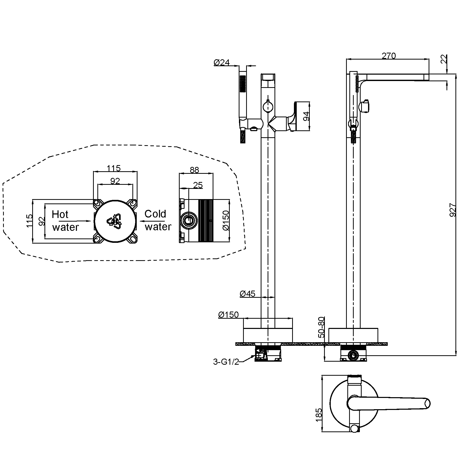Смеситель для ванны напольный Boheme Spectre 459-B (черный матовый)
