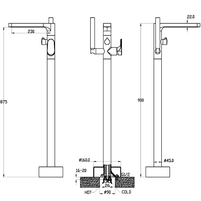 Смеситель для ванны напольный Boheme Spectre 459-B (черный матовый)