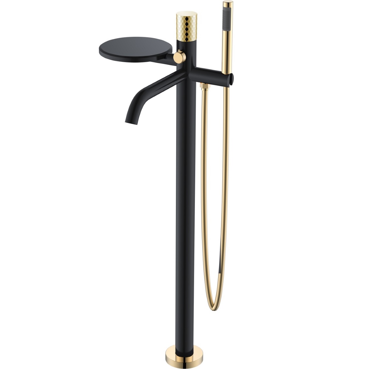 Смеситель для ванны напольный Boheme Stick Diamond 129-BG (золотой, черный матовый), с полкой