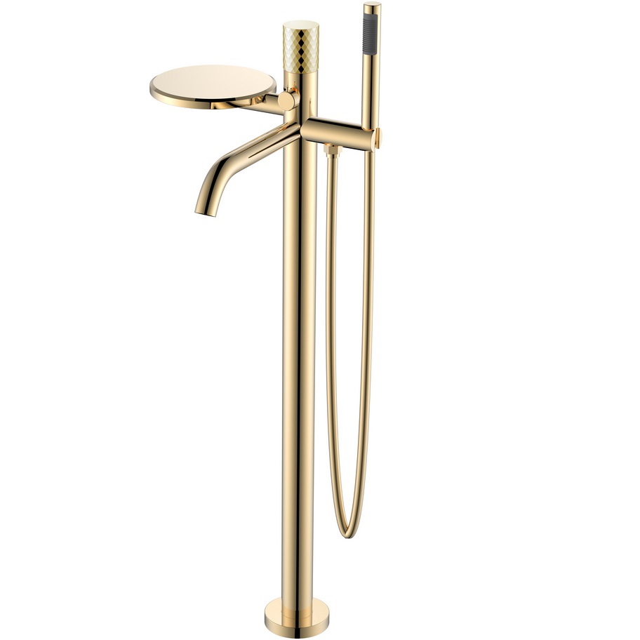 Смеситель для ванны напольный Boheme Stick Diamond 129-GG (золотой), с полкой