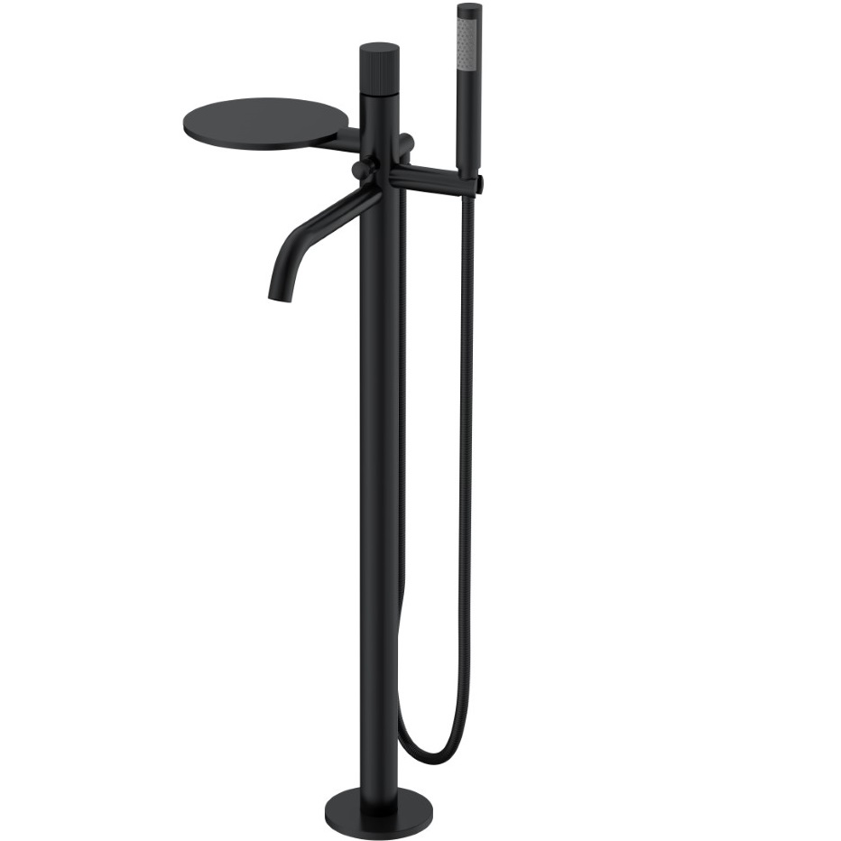 Смеситель для ванны напольный Boheme Stick Linea 129-BB.3 (черный матовый), с полкой