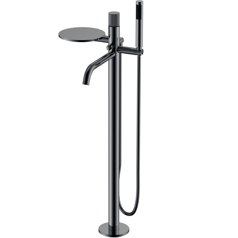 Смеситель для ванны напольный Boheme Stick Linea 129-SGM.3 (оружейный металл глянцевый), с полкой