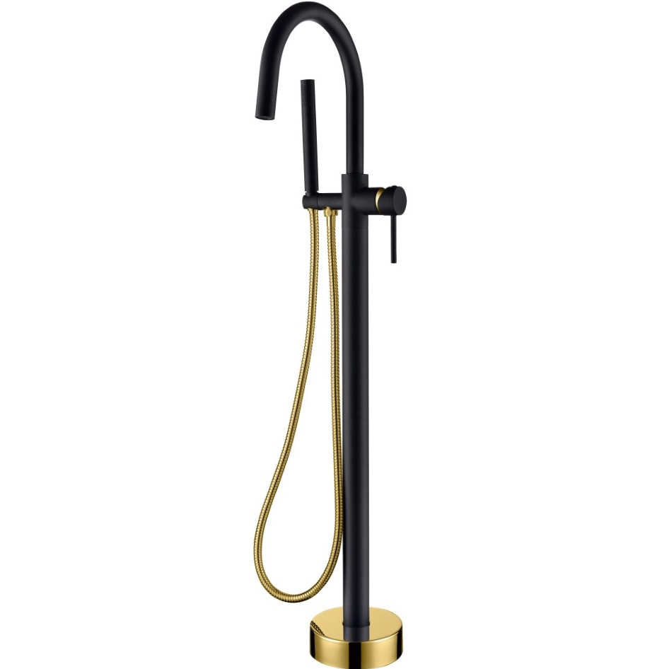 Смеситель для ванны напольный Boheme Uno 469-BG (золотой, черный матовый)