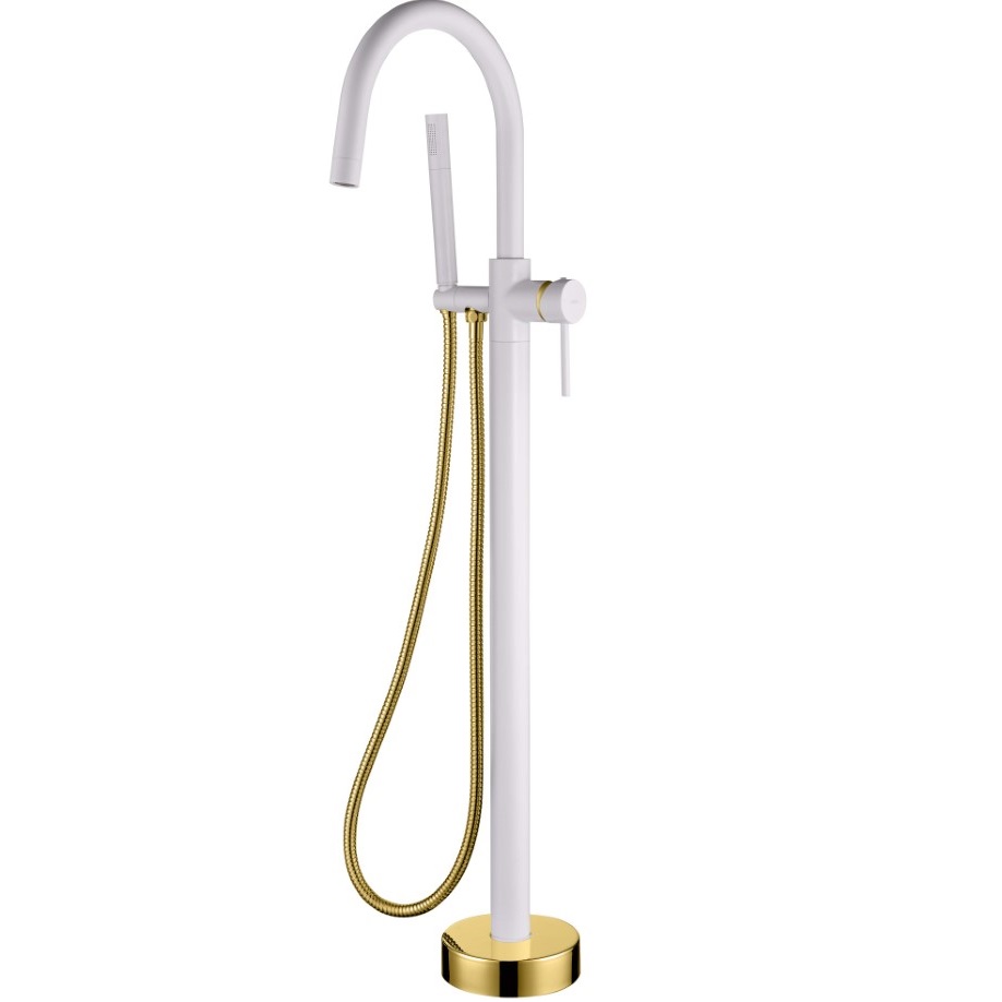 Смеситель для ванны напольный Boheme Uno 469-WG (золотой, белый матовый)