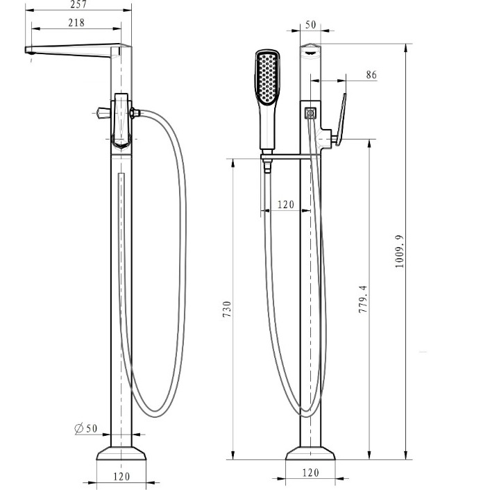 Смеситель для ванны напольный Boheme Venturo 379-SGM (оружейный металл глянцевый)