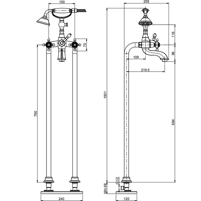 Смеситель для ванны напольный Fima Carlo Frattini Elizabeth F5084/2OR (золотой)