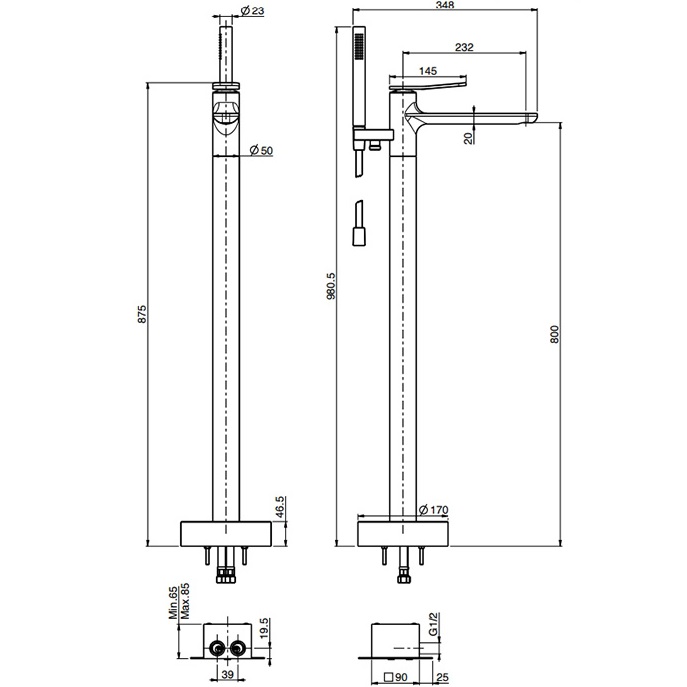 Смеситель для ванны напольный Fima Carlo Frattini Flo F3804/6NOR (золотой)