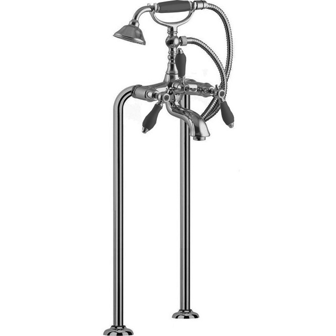 Смеситель для ванны напольный Fima Carlo Frattini Herend F5404/4CNCR (хром, черные ручки)