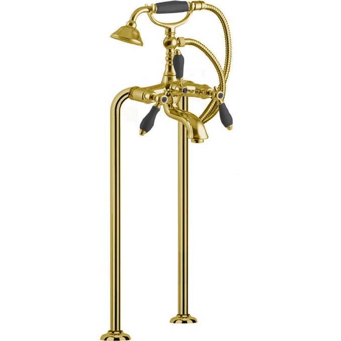 Смеситель для ванны напольный Fima Carlo Frattini Herend F5404/4CNOR (золотой, черные ручки)