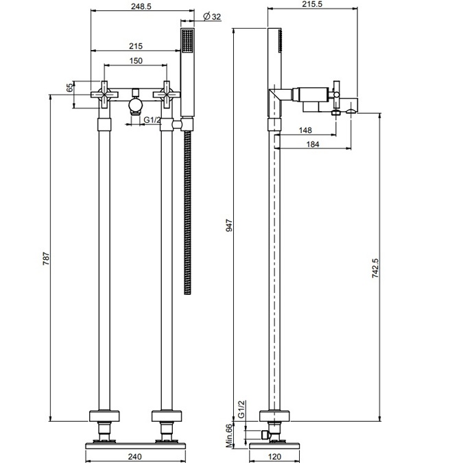 Смеситель для ванны напольный Fima Carlo Frattini Maxima F5304/4CR (хром)