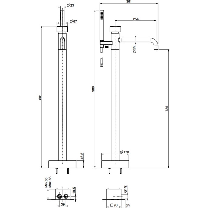 Смеситель для ванны напольный Fima Carlo Frattini So F3184/4NOR (золотой)