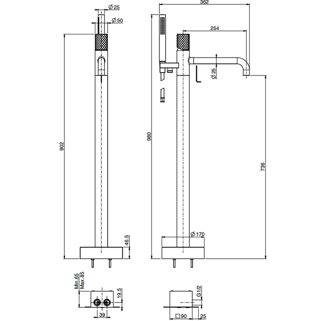 Смеситель для ванны напольный Fima Carlo Frattini Spillo Tech F3034T/6NXNS (черный матовый)