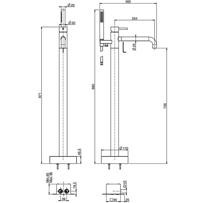 Смеситель для ванны напольный Fima Carlo Frattini Spillo Up F3034/6NNS (черный матовый)