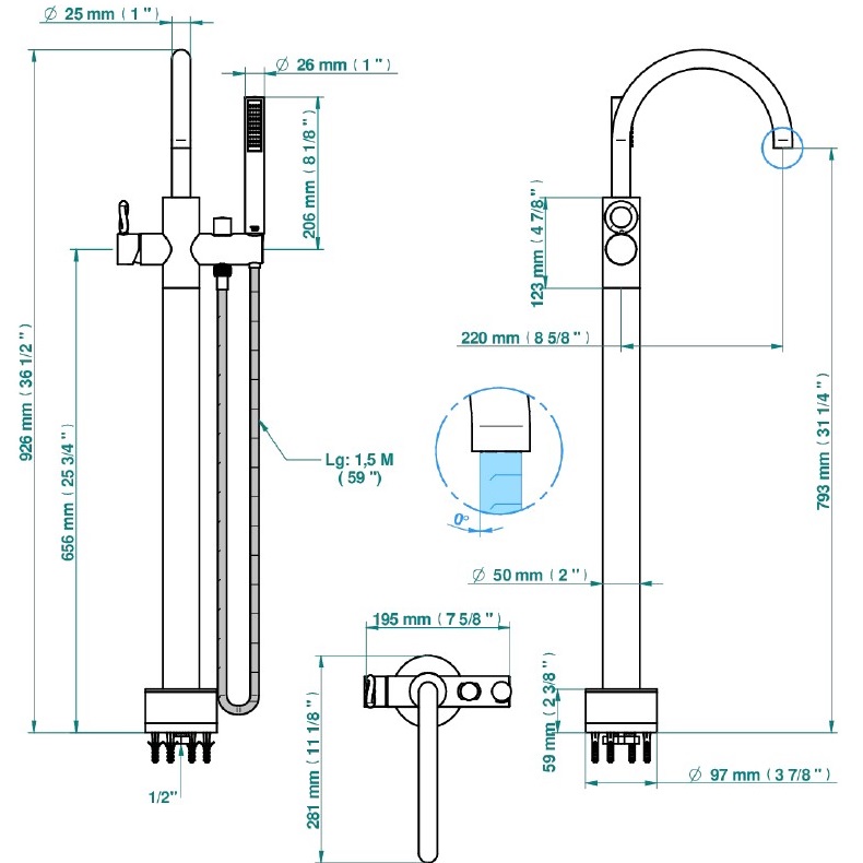 Смеситель для ванны напольный THG Collection O G4P-F31-6508S (золотой матовый)
