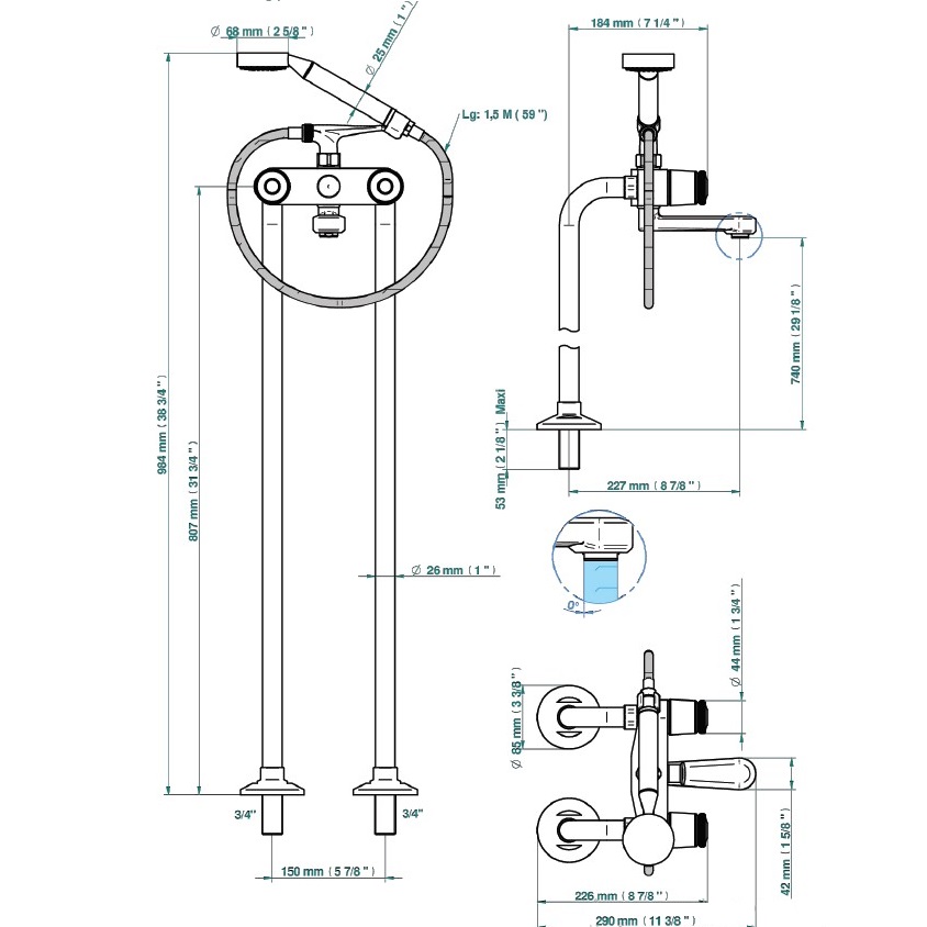 Смеситель для ванны напольный THG Corvair Fior di Bosco U8K-F01-13CS (золотой), с изливом