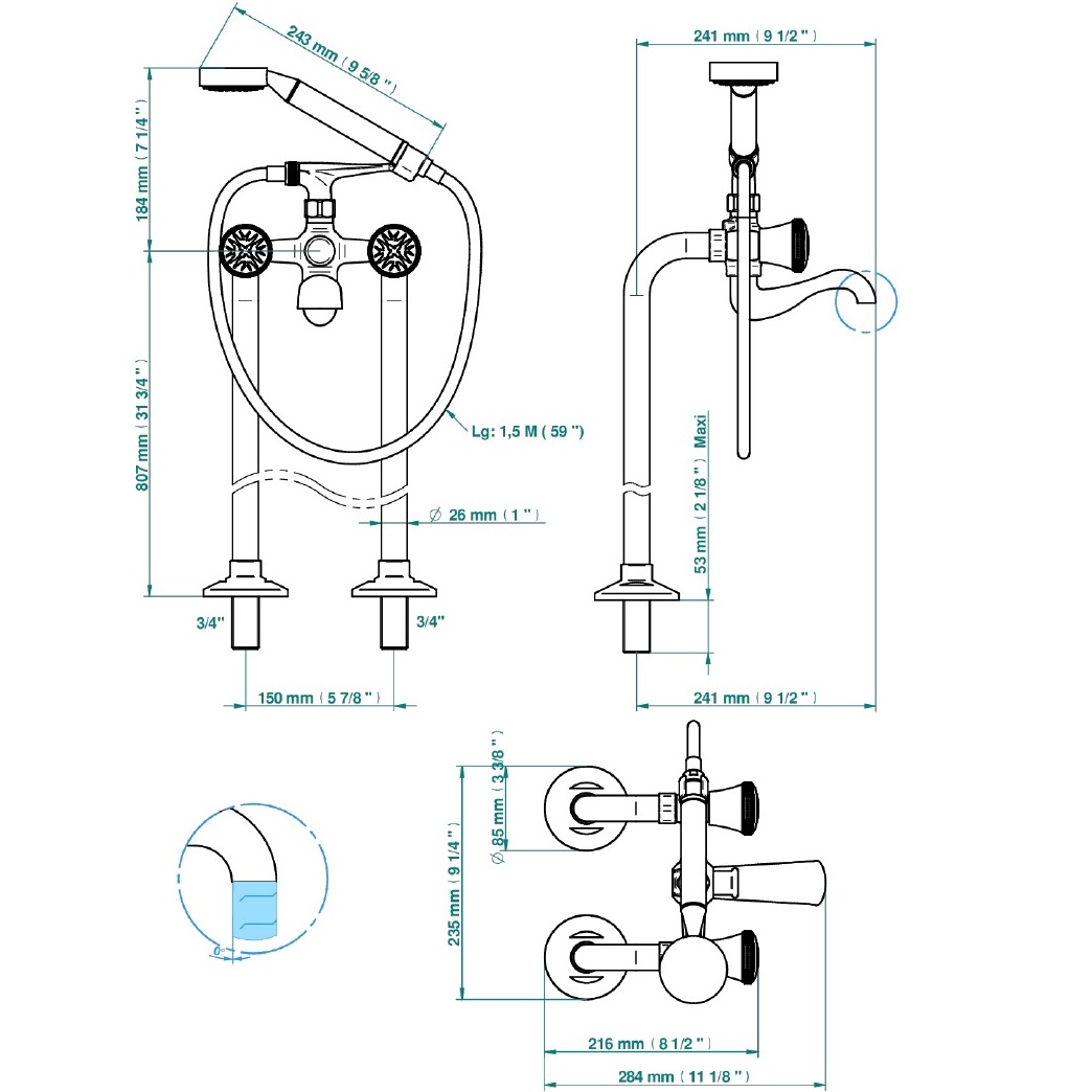Смеситель для ванны напольный THG Corvair Fior di Bosco U8K-H62-13CS (розовое золото), с изливом